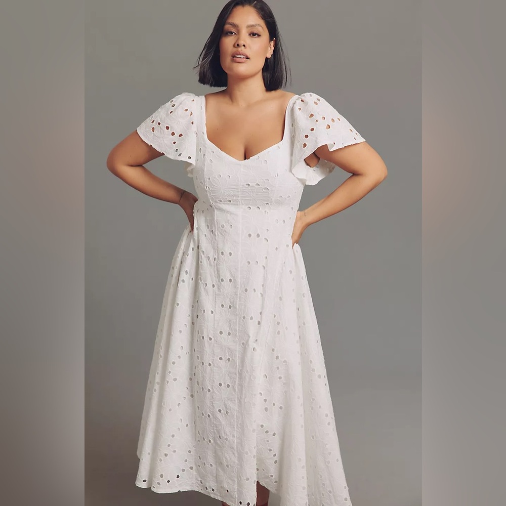 NWT Size XL - Extro&Vert Ada Flutter-Sleeve Broderie Midi Dress (NWT US$ 123) - Picture 3 of 16